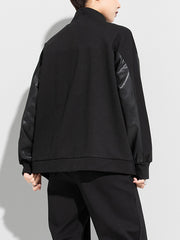 Women Stitching Zipper Stand Collar Sweatshirt