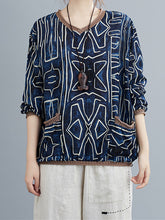 Vintage Abstract Printed V-Neck T-Shirt