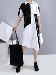 Fashion Split-Joint Irregularity Lapel Shirt Dress