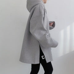 Loose Hooded Side Split Sweatshirt