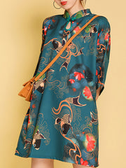 Urban Loose Printed Cheongsam Midi Dress