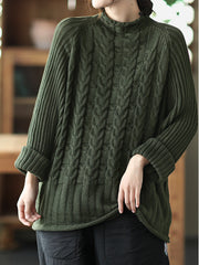Casual Loose Solid Raglan Sleeve Sweater
