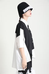 Original Loose Color-block Lapel Blouse