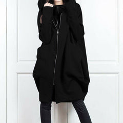 Solid Color Hooded Zipper Loose Outwears