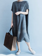 Retro Solid Color Short Sleeve T-Shirt Midi Dress