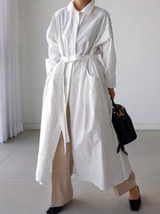 Solid Color Loose Midi Dress With Belted