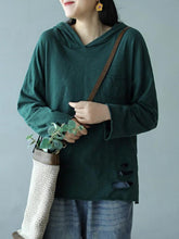 Vintage Loose Solid Color Hollow Hood T-Shirt