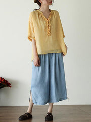 Artistic Retro Solid Wide Leg Jean Pants
