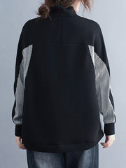 Women Stand Collar Color Block Casual Sweatshirt