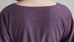 Women Retro Long Sleeve Solid Color V-Neck Dress