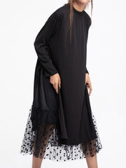 Long Sleeves Roomy Gauze Pure Color Round-Neck Midi Dresses