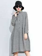 Women Plaid Loose Long Sleeve Dress