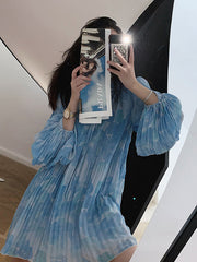 Original Pleats Puff Sleeve Dress