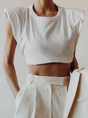 Casual Round Neck Sleeveless Short Cropped T-Shirt