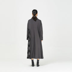 Polka-Dot Lapel Loose Midi Dress