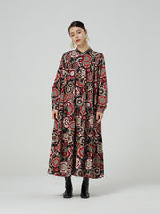 Retro Ethnic Printed Long Sleeve Maxi Dress