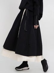 Splicing Double Tiered Fringed Thickening Cropped Skirt