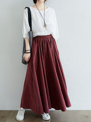 Women Solid Color Loose Skirt