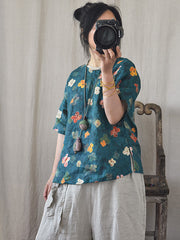 Intage Casual Floral Split Hem T-Shirt