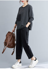Two Pieces Loose Split-Joint Blouse And Harem Pants