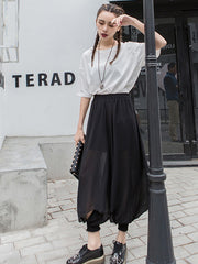 Chiffon Bloomers Elastic Waist Cropped Wide-Leg Pants