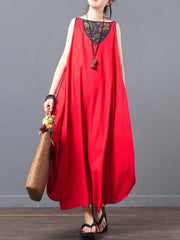 Loose Floral Ramie Cotton Cropped Hemline Maxi Dress