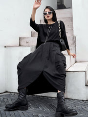 Irregular Splited Solid High-Waisted A-Line Skirt