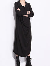 Women Solid Color Dark Black Tie Pile Collar Casual Dress