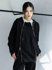 Double Zipper Design Casual Hooded Sweatshirt