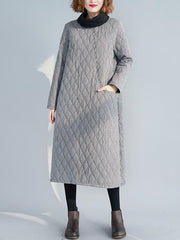 Warm Plaid High-neck Thick Long Dress