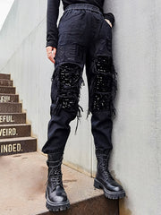 Sequined Embroidered Split-Joint Pants