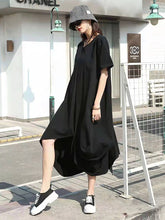 Round Neck Pleated Irregular Midi Dress