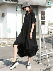 Round Neck Pleated Irregular Midi Dress