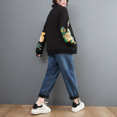 Leisure Floral Floral Loose-Fitting Hoodie