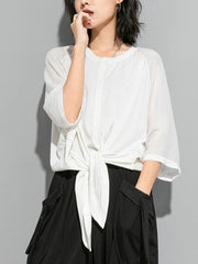 Women Stitching Bow Loose Loose T-Shirt