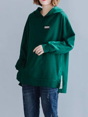 Loose Plain Split-Side Casual Hoodie
