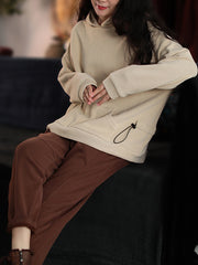 Women Retro Loose Long Sleeve Hooded Sweatshirt