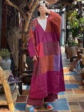 Vintage Literary Loose V-Neck Midi Dresss