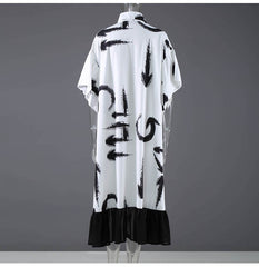 Urban Loose Printed Lace Short Sleeves Midi Dress