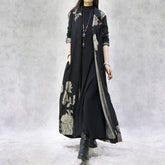 Retro Floral Print Slim Midi Outwear