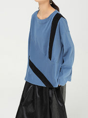 Women Retro Irregular Stitching Round Neck Top