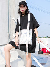 Women Loose Personality Round Neck Contrast Color Casual Dress