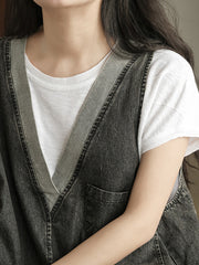 Stitching V-Neck Slim Strap Vest Dress