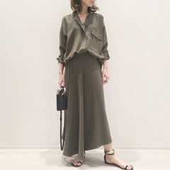 Casual Suit Loose Collar Collar Shirt With Skirt