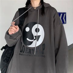 Women Printed Loose Hooded Plus Fleece Sweatshirt