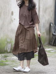 Retro Plaid Double-deck Skirt