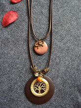 Wood Two-Pieces Tree&Bowknot Pendant Necklace