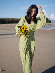 Women Solid Color High Waist Slim Dress