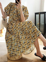 Loose Chic Floral Yellow Dress