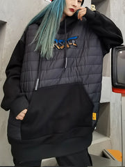 Women Printed Loose Stitching Hooded Sweatshirt
